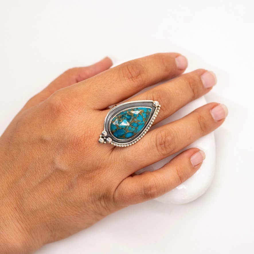 Sterling Silver Copper Turquoise Western Blossom Ring