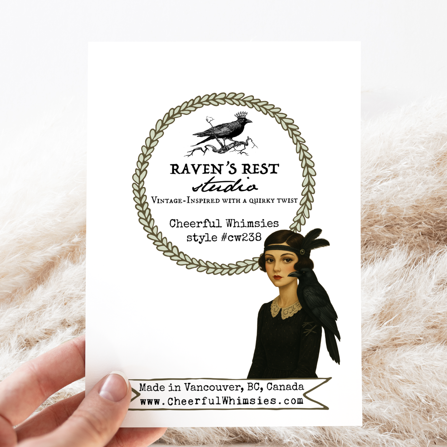 Greeting Card. Flapper Girl With Crow On Shoulder.