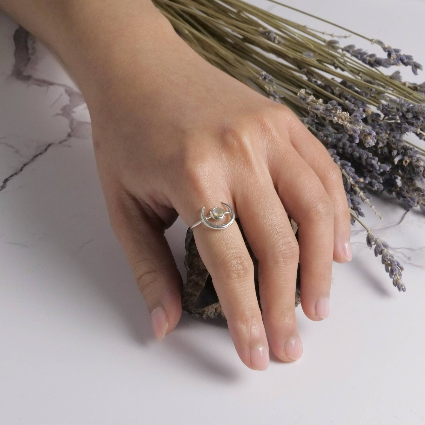 Sterling Silver Horn Ring with Faceted Moonstone