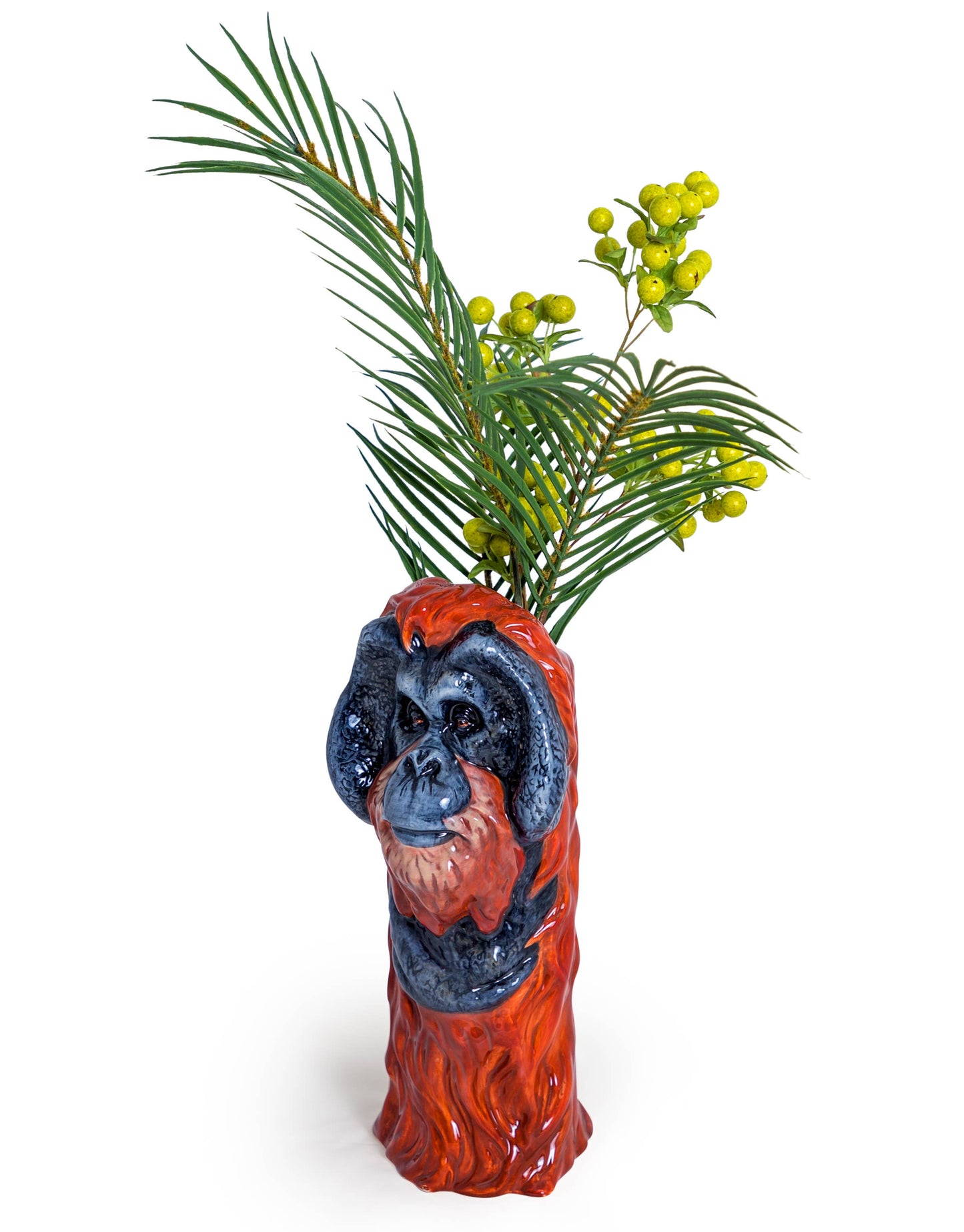 Hand Painted Ceramic Orangutan Head Vase