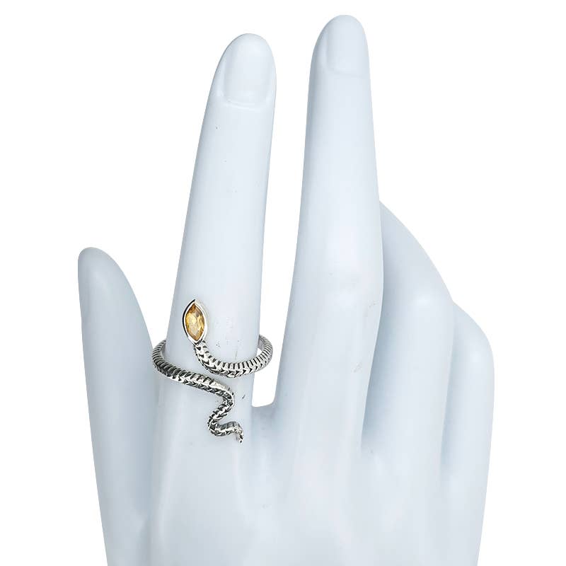 Faceted Citrine Snake Adjustable Ring