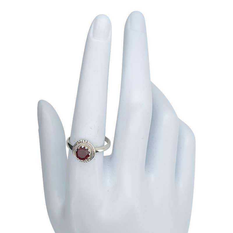 Faceted Garnet Sterling Silver Ring