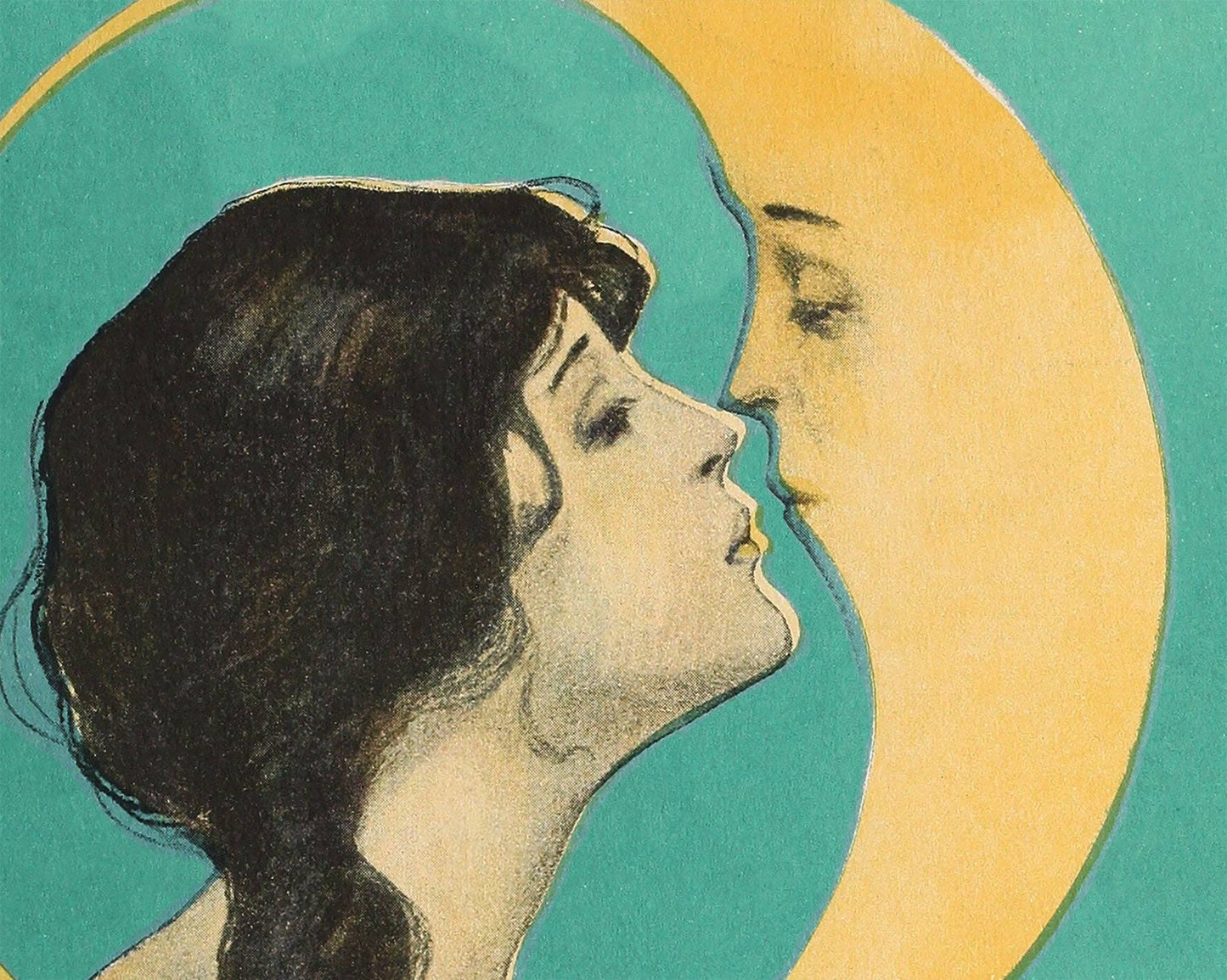 Woman kissing the moon | Vintage love and Valentine | Antiqu