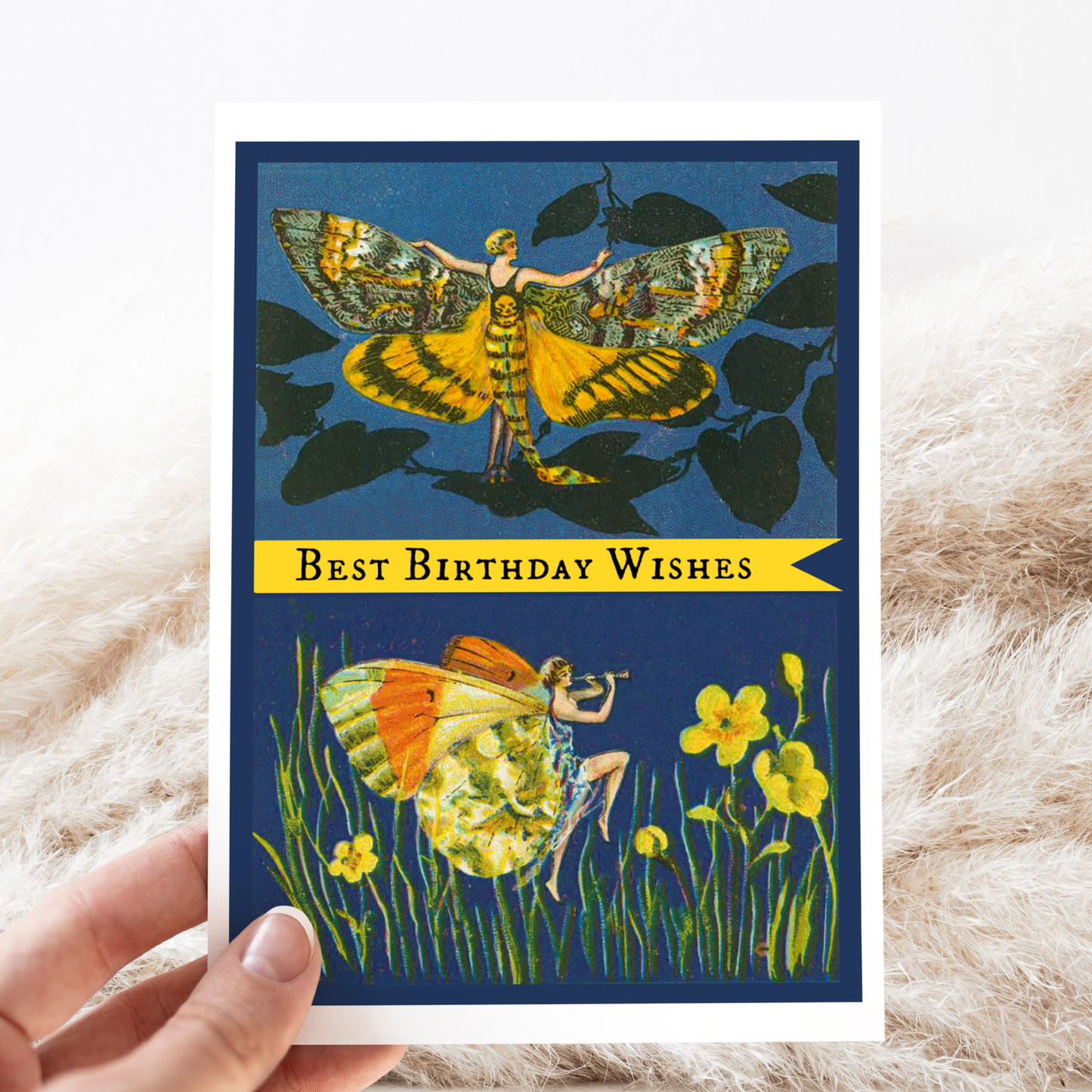 Greeting Card. Best Birthday Wishes. Art Deco Butterfly
