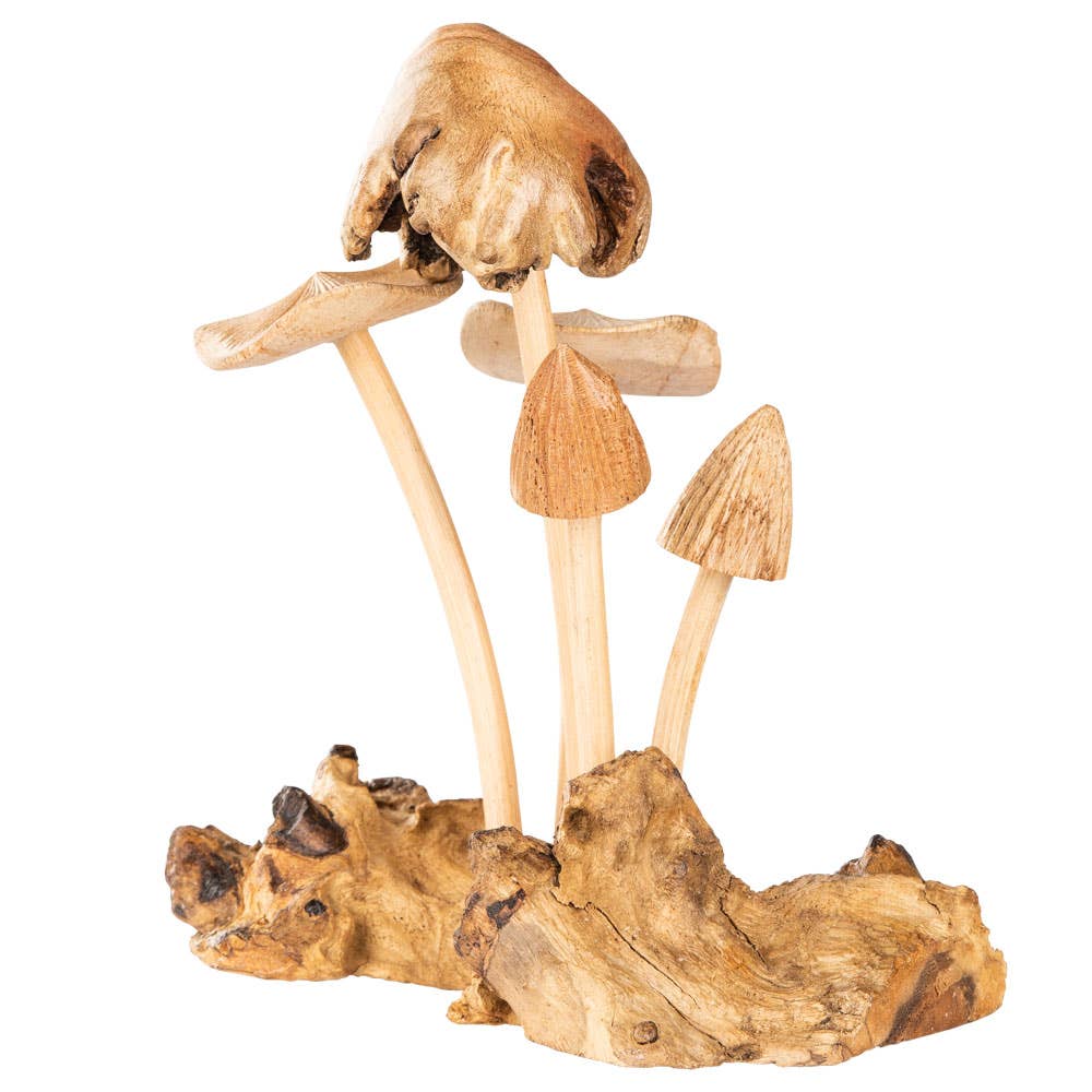 WOODEN 5 MUSHROOMS 6.75" TALL