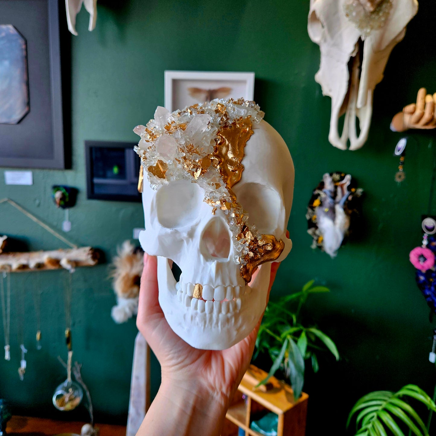 3D Printed Human Skull Large With Clear Quartz