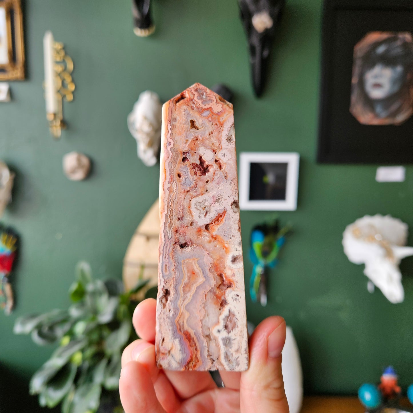 Pink Plume Crazy Lace Agate Tower