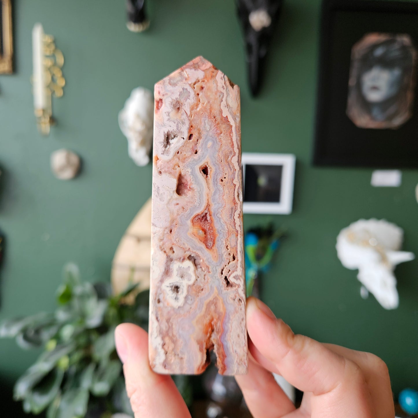 Pink Plume Crazy Lace Agate Tower