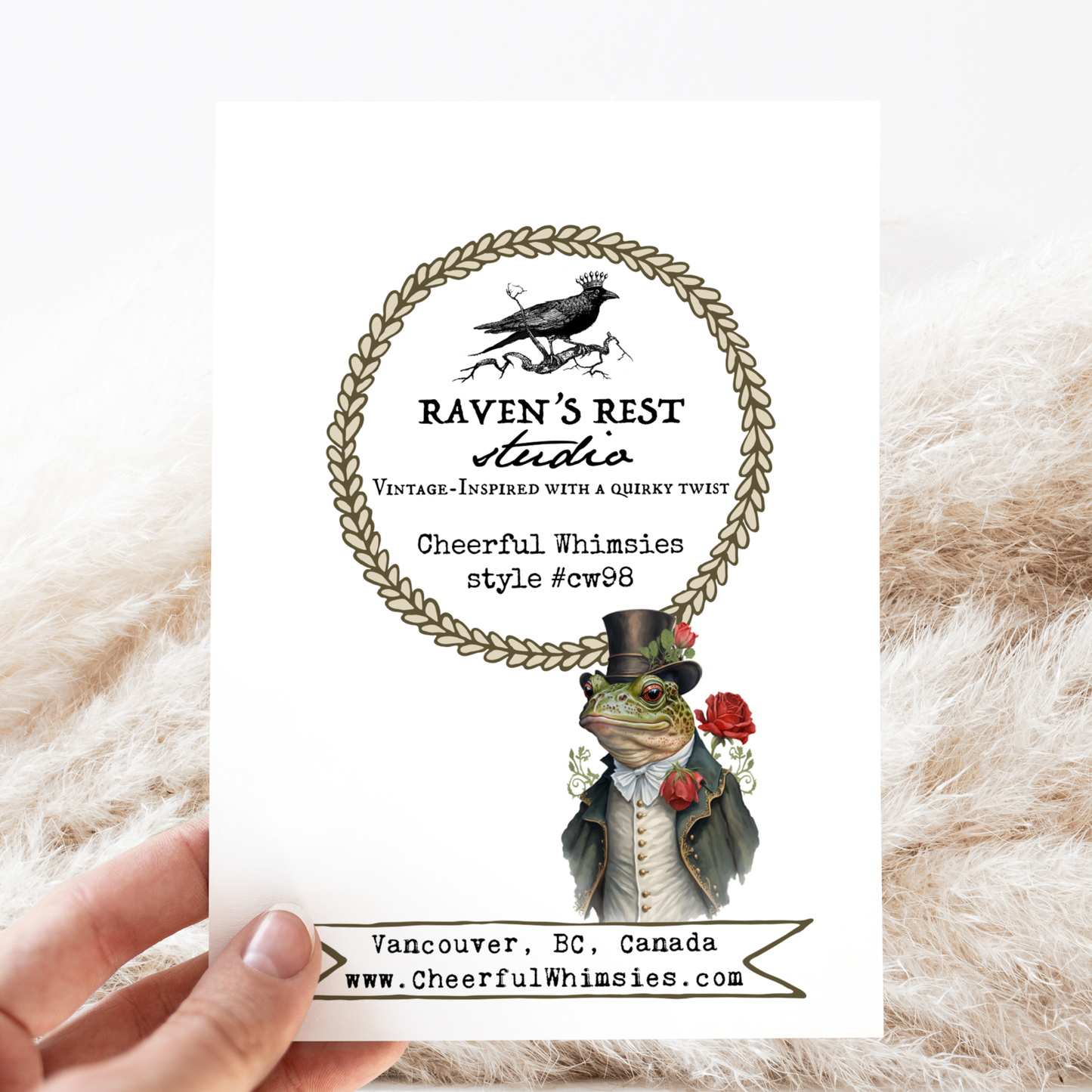 Greeting Card. Smartly Dressed Frog With Top Hat and Flowers