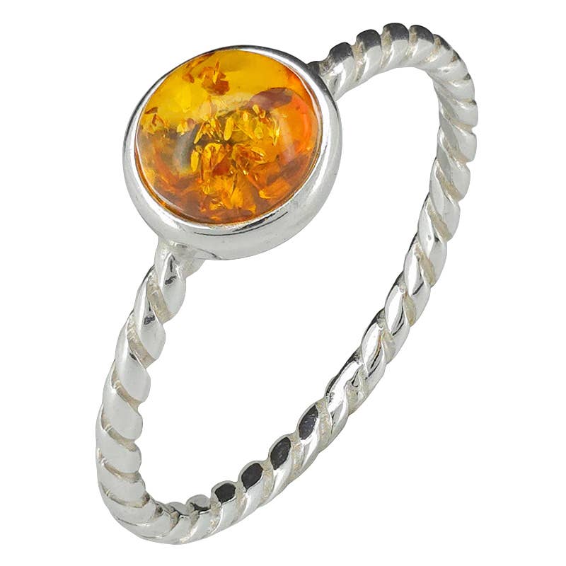 Cognac Amber Braided Silver Ring