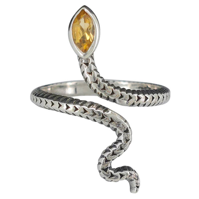 Faceted Citrine Snake Adjustable Ring