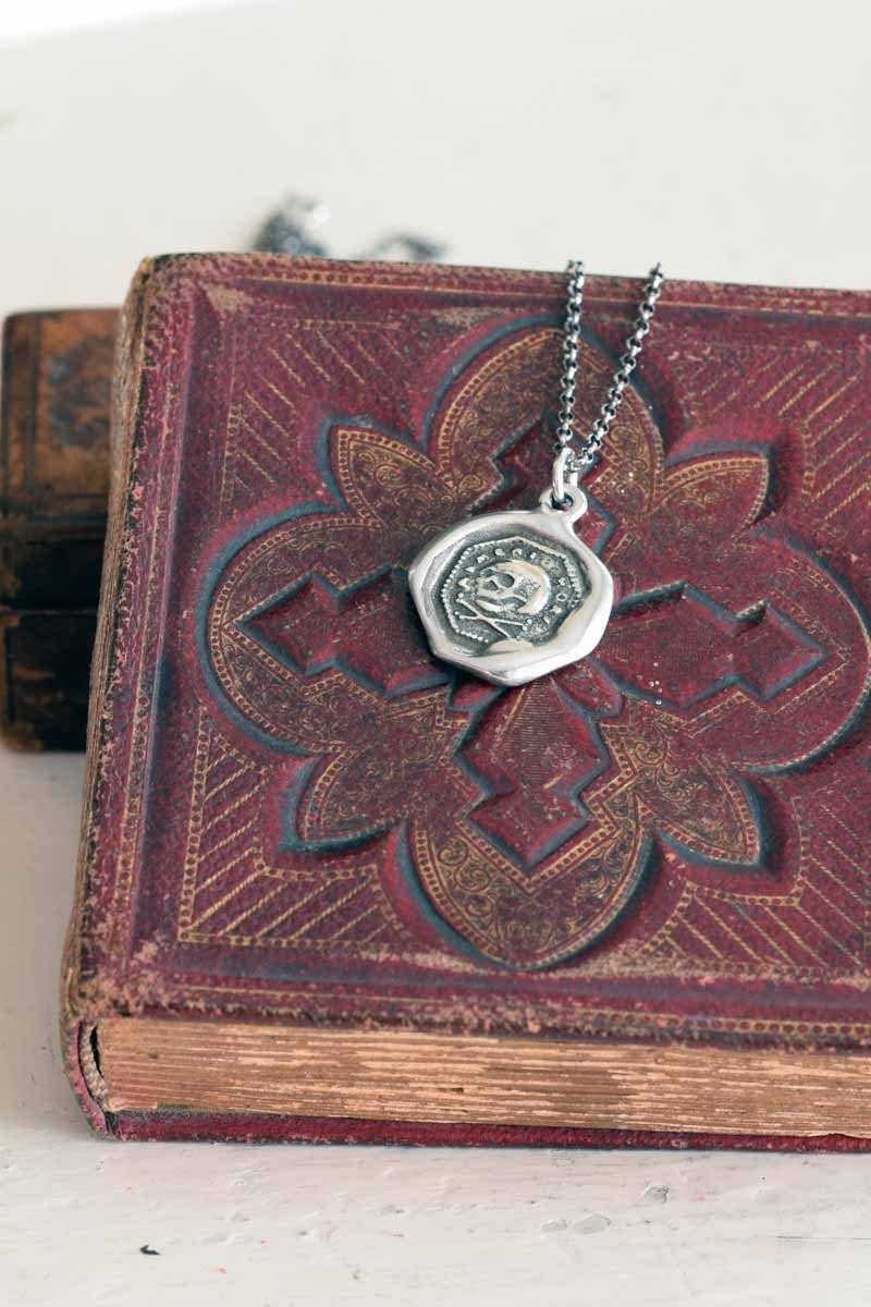 Skull and Crossbone Necklace -  Memento Mori Wax Seal Skull