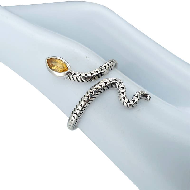 Faceted Citrine Snake Adjustable Ring