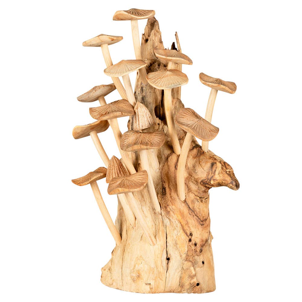 TALL CARVED MUSHROOMS ON WOOD $74.99