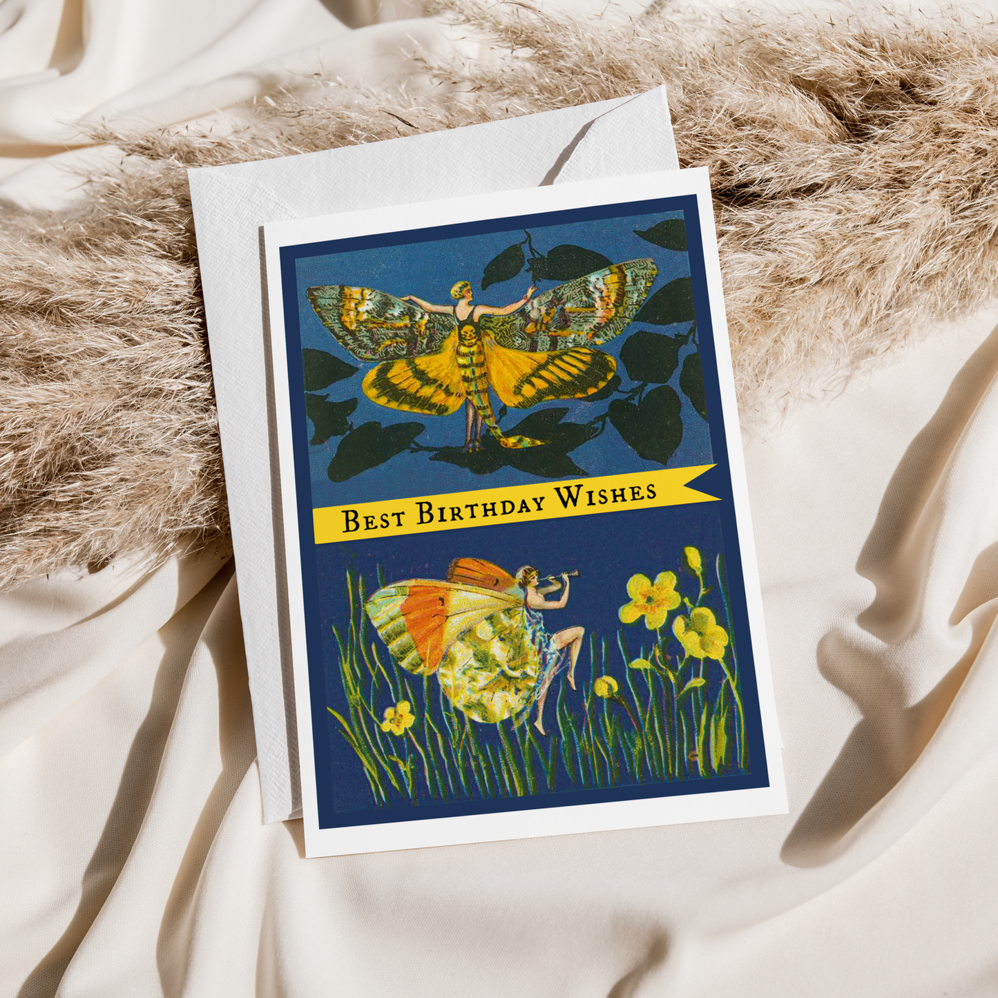 Greeting Card. Best Birthday Wishes. Art Deco Butterfly