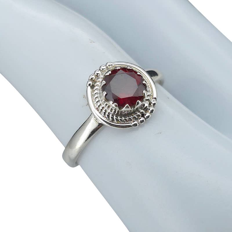 Faceted Garnet Sterling Silver Ring