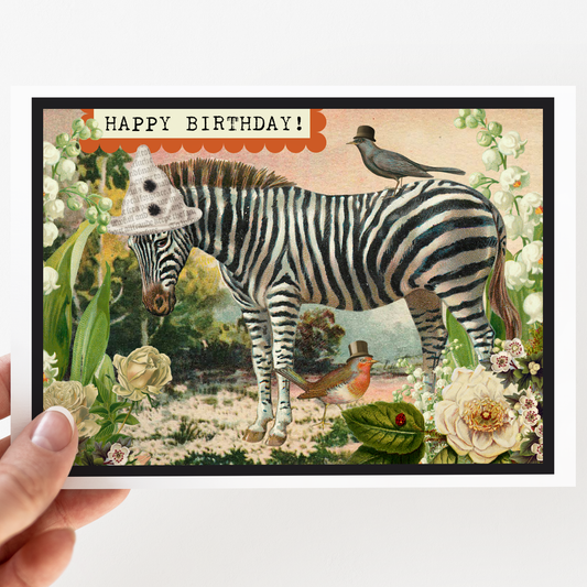 Greeting Card. Happy Birthday! Vintage Zebra.