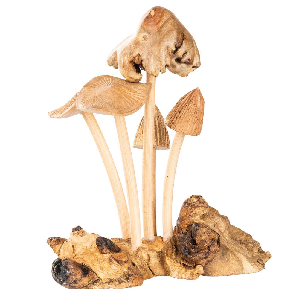 WOODEN 5 MUSHROOMS 6.75" TALL