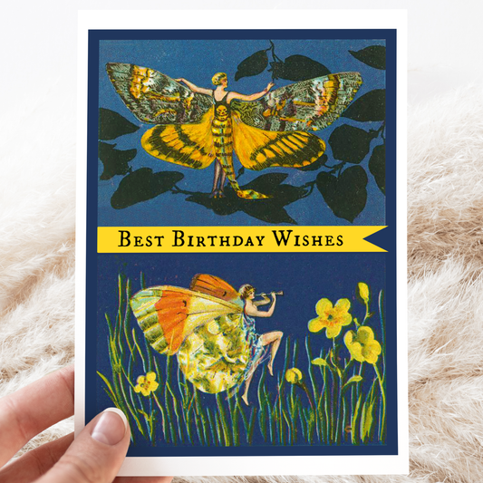 Greeting Card. Best Birthday Wishes. Art Deco Butterfly