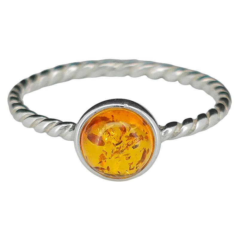 Cognac Amber Braided Silver Ring