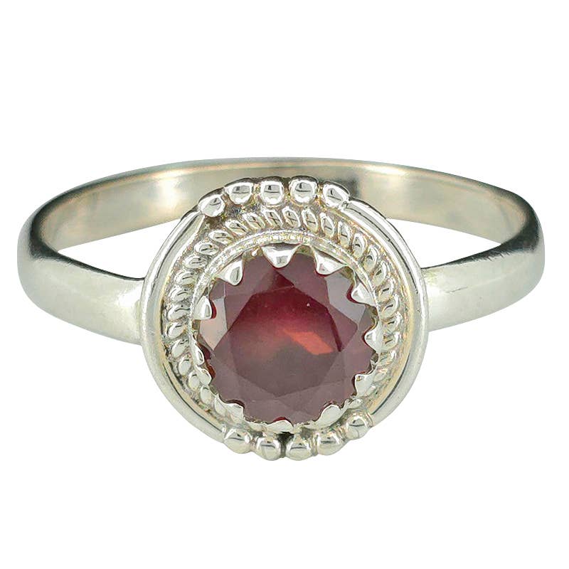 Faceted Garnet Sterling Silver Ring