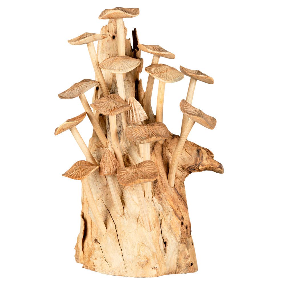 TALL CARVED MUSHROOMS ON WOOD $74.99