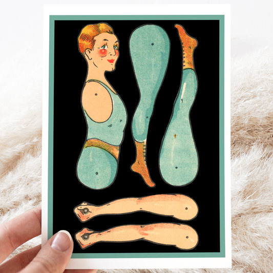 Greeting Card. Vintage Paper Doll Acrobat.
