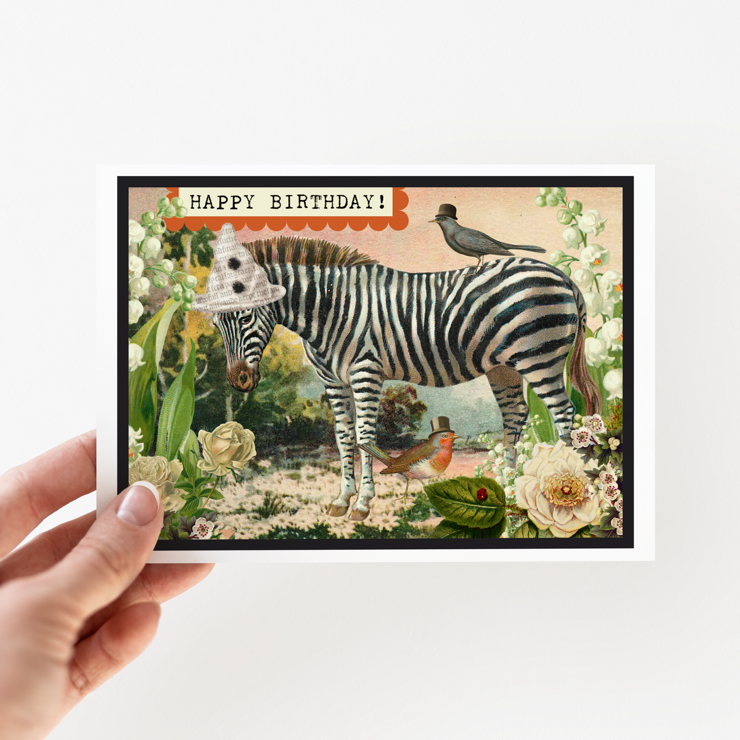 Greeting Card. Happy Birthday! Vintage Zebra.
