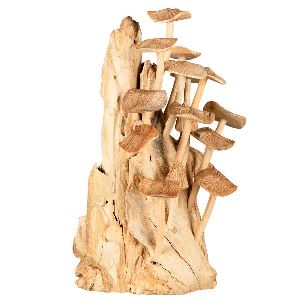 TALL CARVED MUSHROOMS ON WOOD $74.99