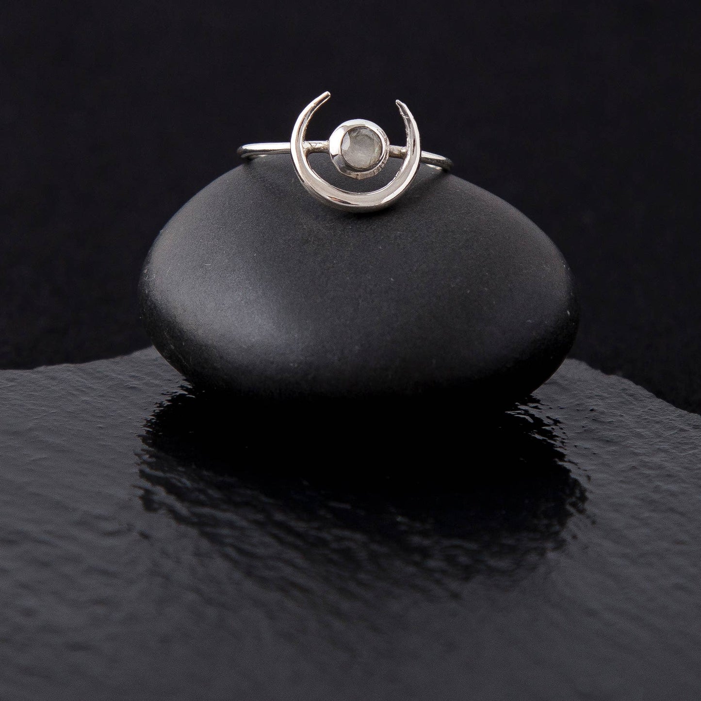 Sterling Silver Horn Ring with Faceted Moonstone