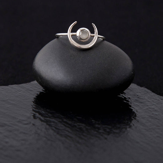Sterling Silver Horn Ring with Faceted Moonstone