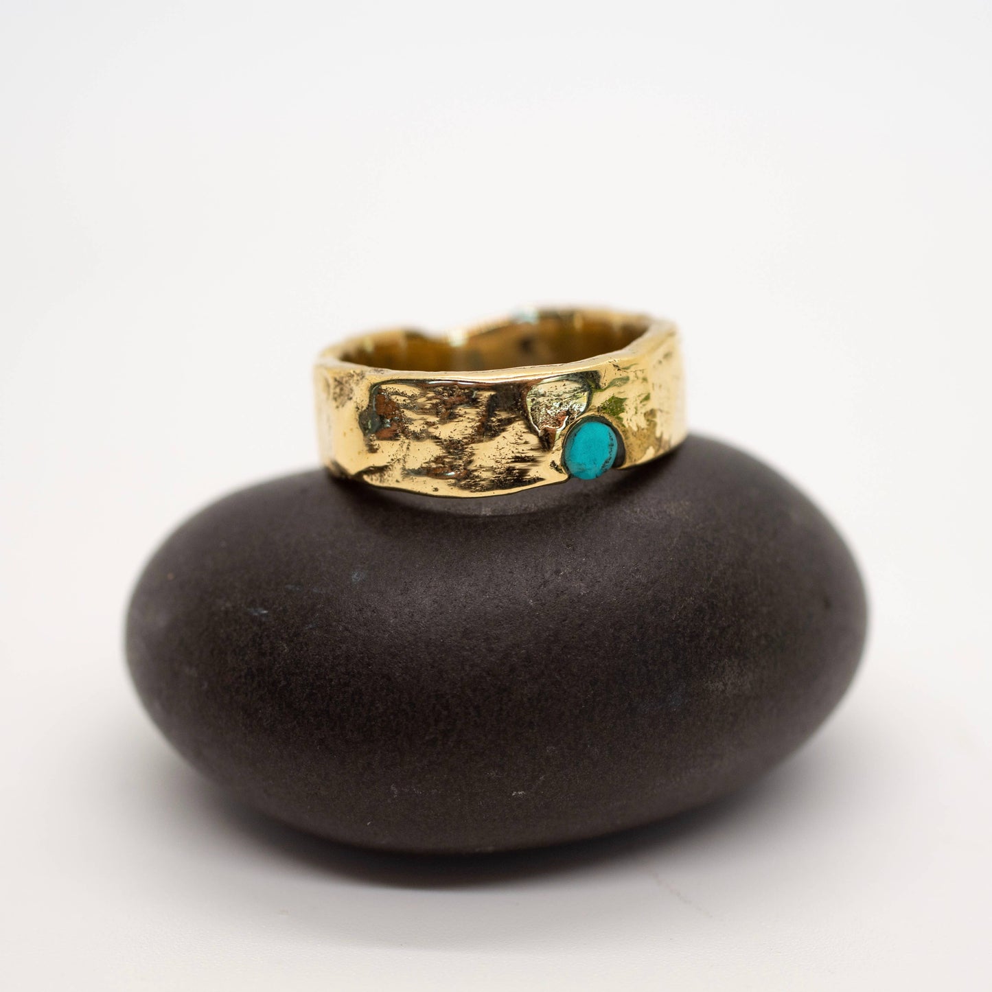 Brass Textured Turquoise Ring