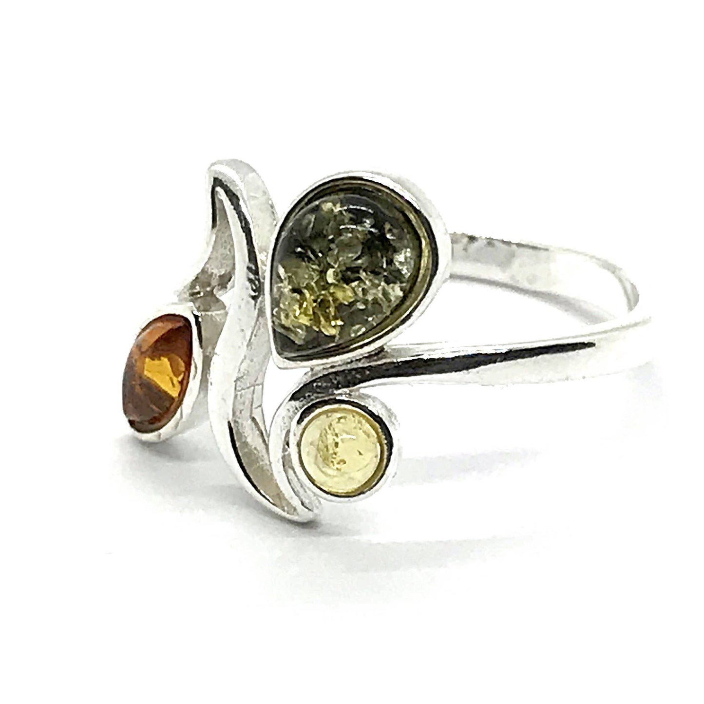 Multi-Color Amber Sterling Silver Ring
