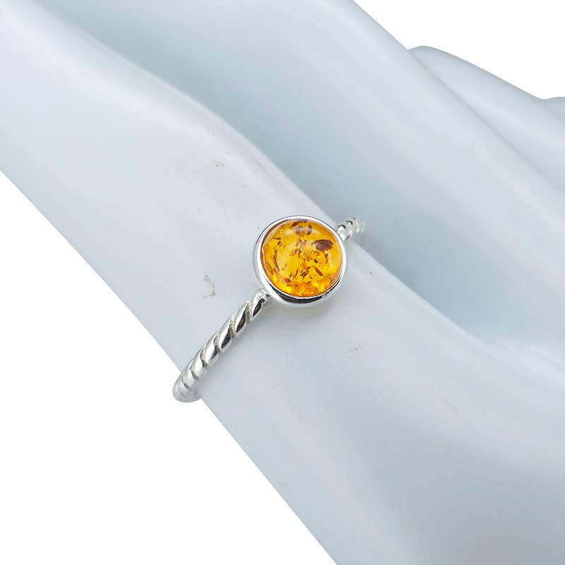 Cognac Amber Braided Silver Ring