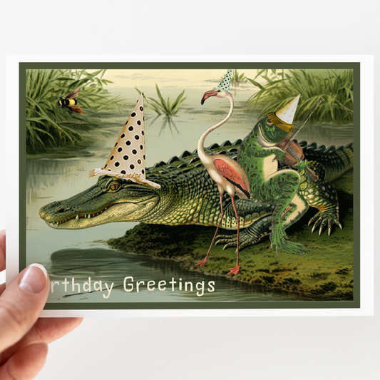Greeting Card. Birthday Greetings Vintage Crocodile...
