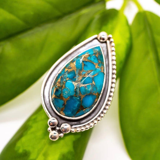 Sterling Silver Copper Turquoise Western Blossom Ring