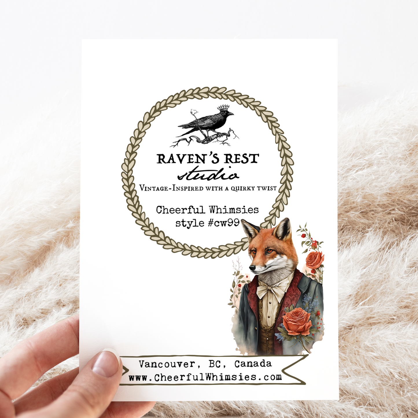 Greeting Card. Smartly Dressed Fox With Flowers.