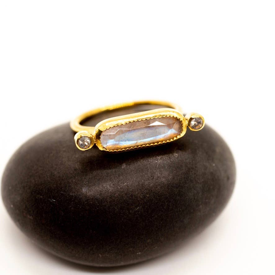 Brass Long Moonstone Ring