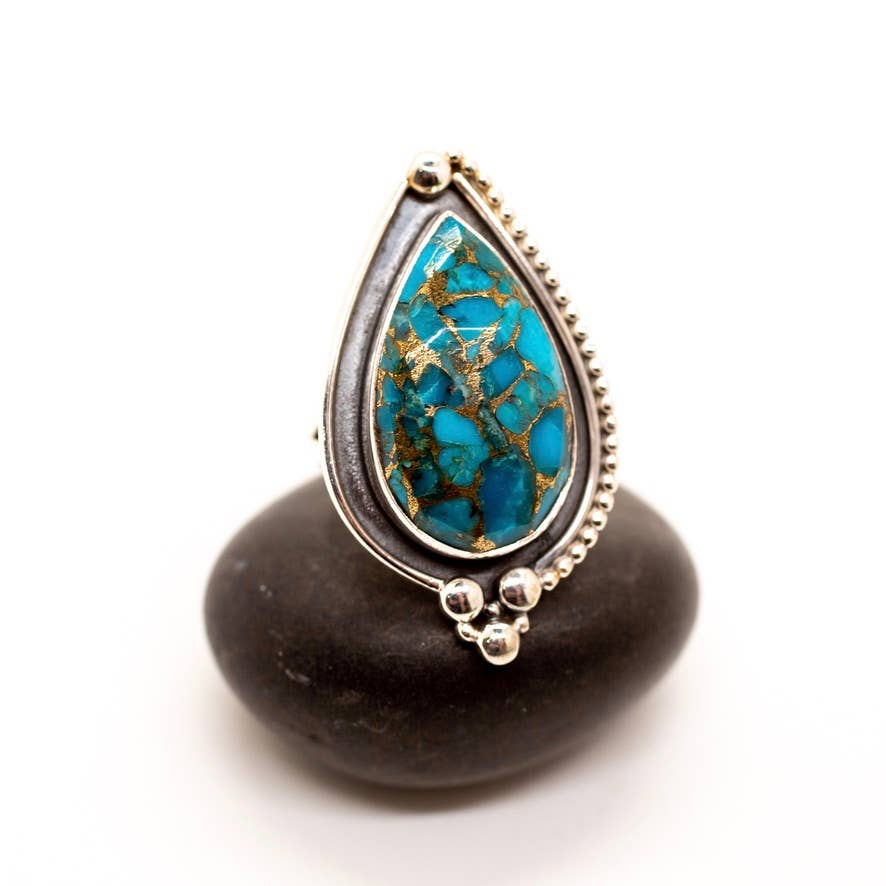 Sterling Silver Copper Turquoise Western Blossom Ring