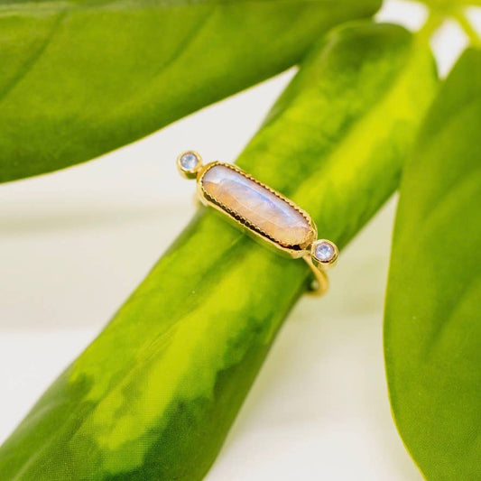 Brass Long Moonstone Ring