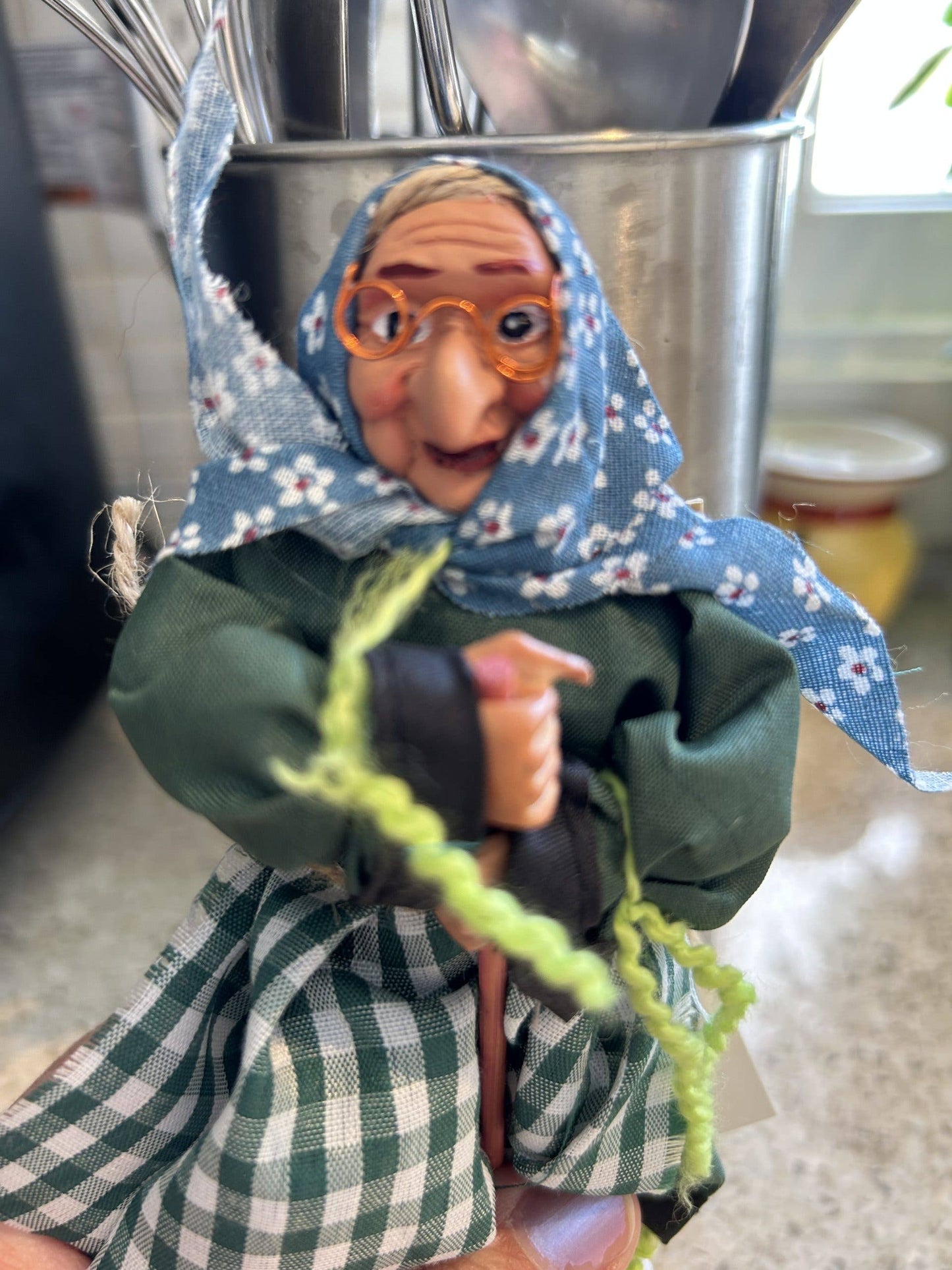 Decorative Kitchen Witch Opalina green