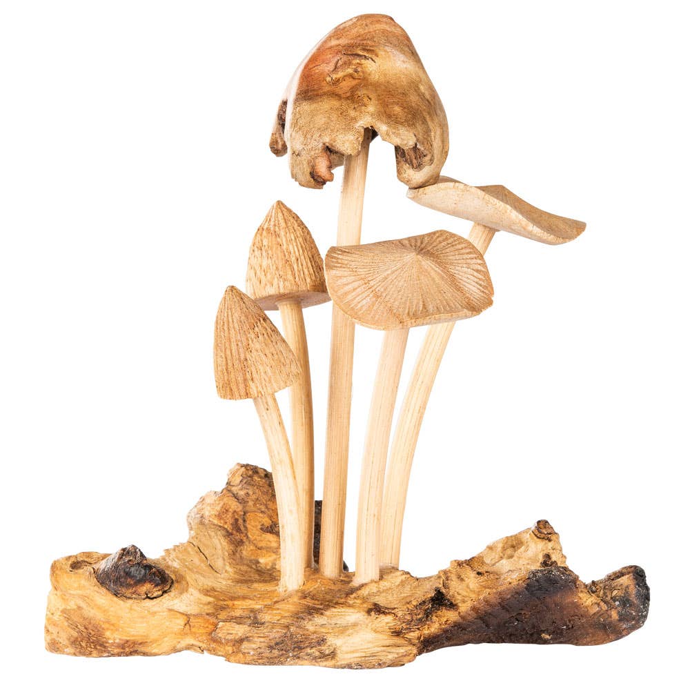 WOODEN 5 MUSHROOMS 6.75" TALL