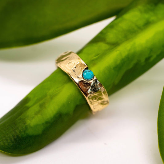 Brass Textured Turquoise Ring