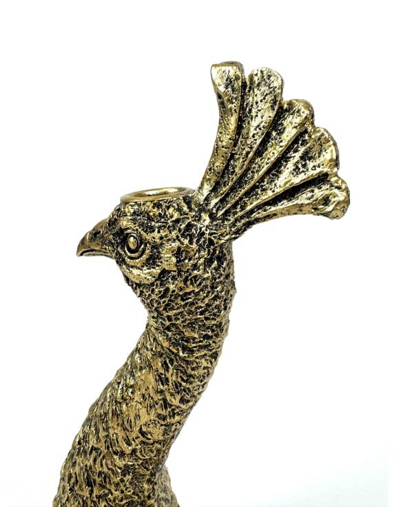 Antique Gold Peacock Head Candle Holder