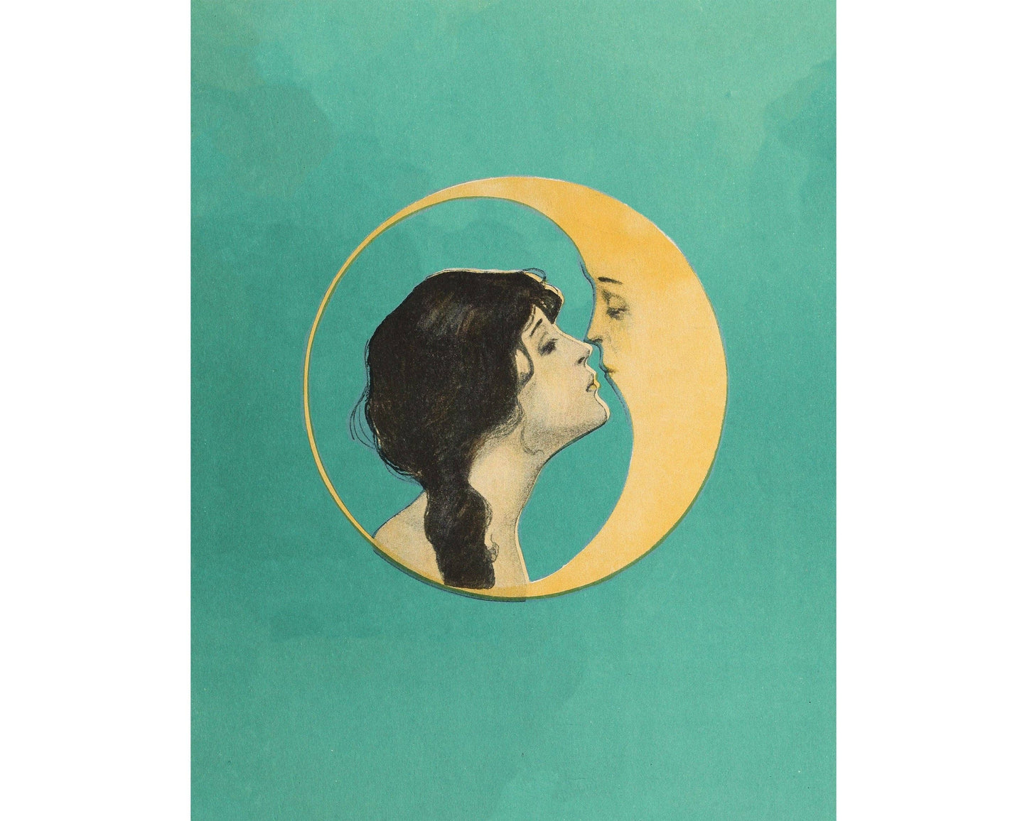 Woman kissing the moon | Vintage love and Valentine | Antiqu