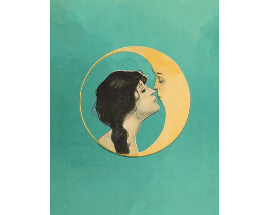 Woman kissing the moon | Vintage love and Valentine | Antiqu