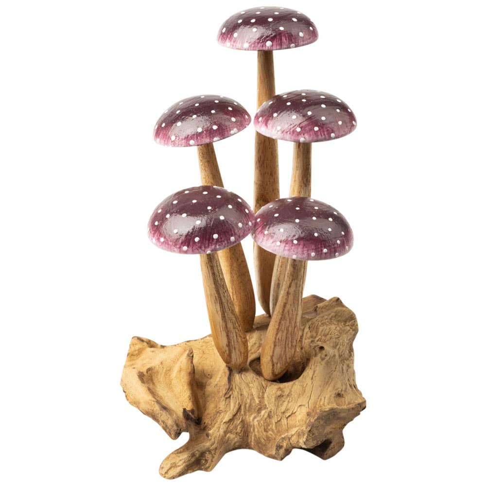 PURPLE 5 MUSHROOMS WOOD BASE $62.99