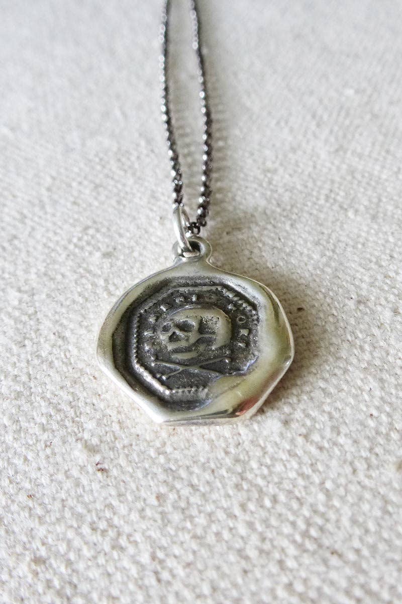 Skull and Crossbone Necklace -  Memento Mori Wax Seal Skull