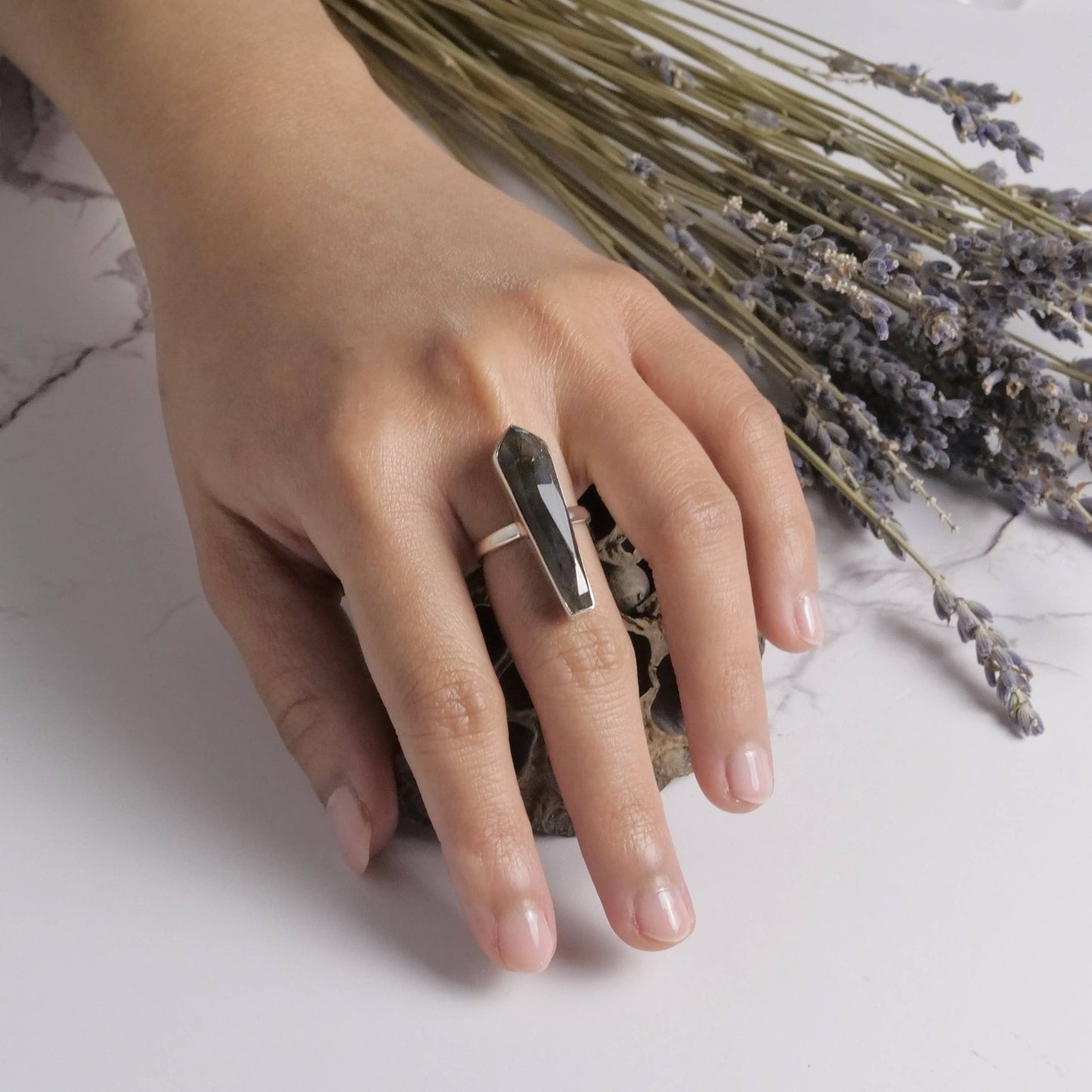 Sterling Silver Faceted Moonstone Point Ring