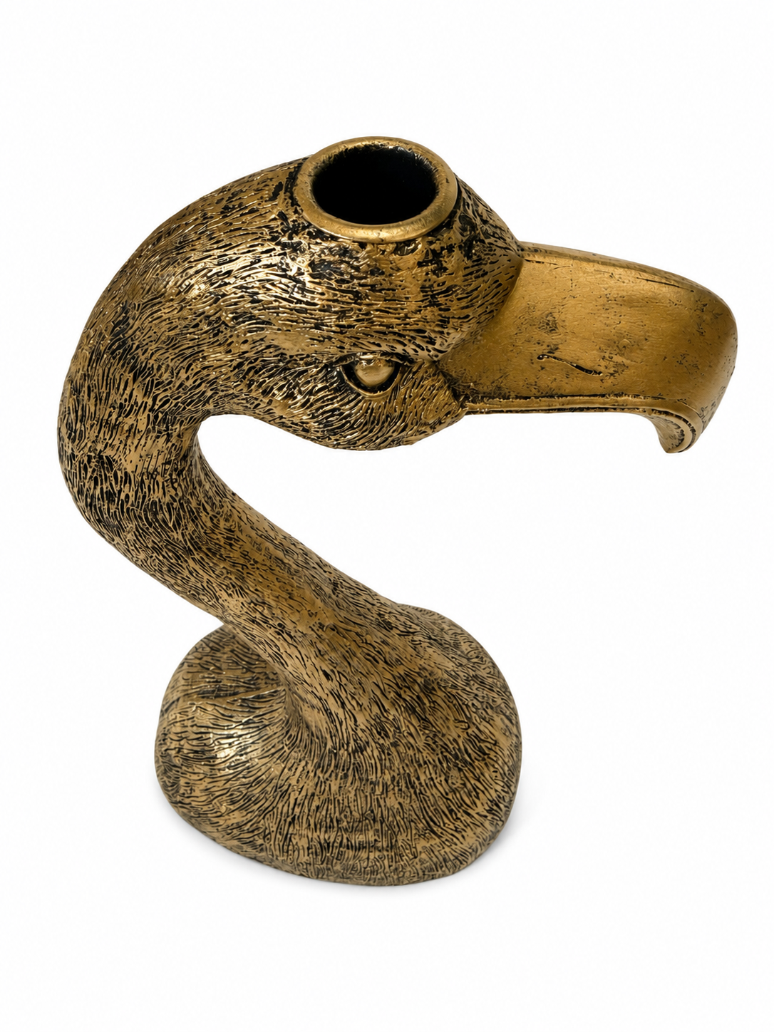 Antique Gold Flamingo Head Candle Holder